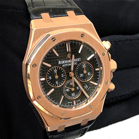 audemars piguet royal oak chronograph rose gold black leather strap|Audemars Piguet 41mm rose gold.